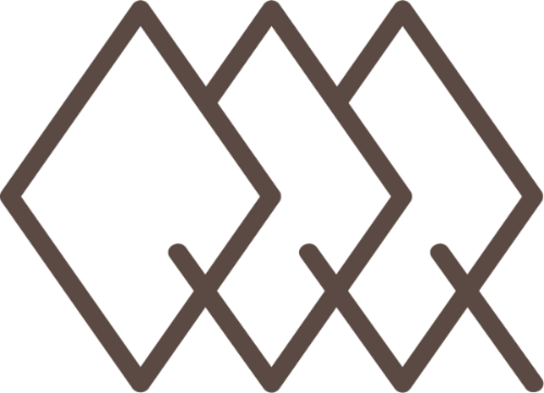 Three diamond-shaped symbols with intersecting lines on a white background